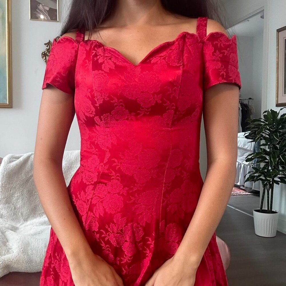 All That Jazz Red Floral Jacquard Mini Dress